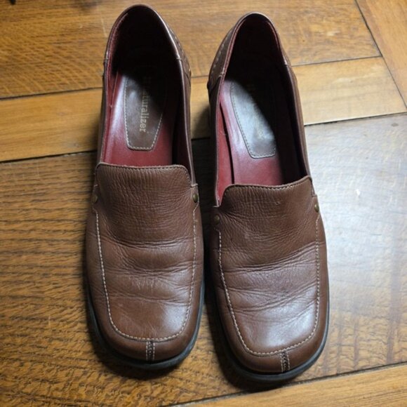 Naturalizer Women Brown Moc Split Toe Loafer Block‎ Heel Size 6.5    765N66 - Picture 2 of 8